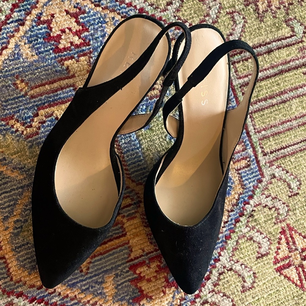 Reiss Black Suede Heel Sling Back Size 37